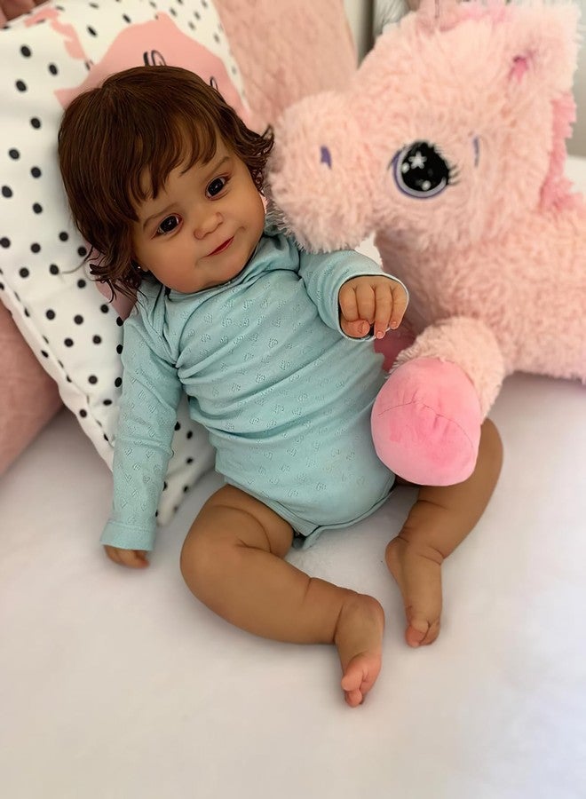 TERABITHIA 24 Inches Huge Real Baby Size Hand Rooted Hair Sweet Smile African American Realistic Newborn Toddler Girl Dolls Dark Brown Skin Lifelike Reborn Baby Doll That Look Real and Feel Real - Image 1